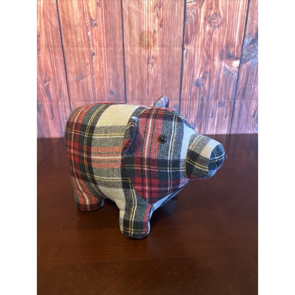 Animal Novelty Pig Door Stopper Red Plaid Doorstop Fabric Weighted Decorative